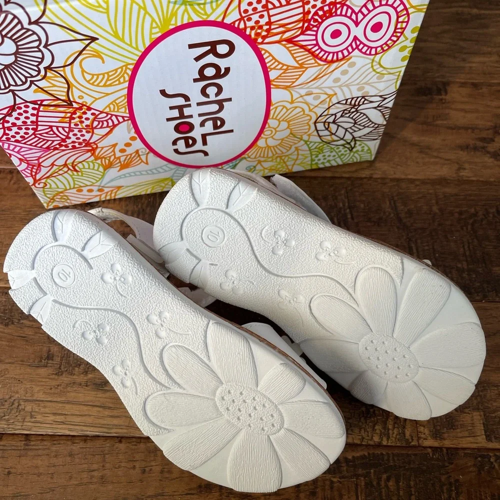 Rachel Shoes Girls Mariah Sandals White Multicolor Glitter Flowers Size 10